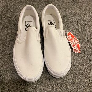 White plain vans slip on